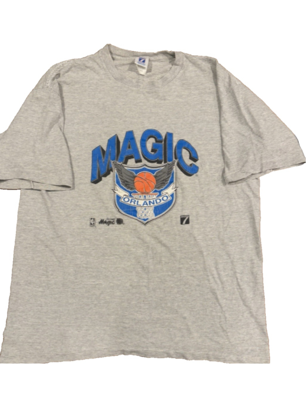 Vintage Orlando Magic NBA Logo 7 Graphic T-Shirt Mens Large Gray Heather 90s USA